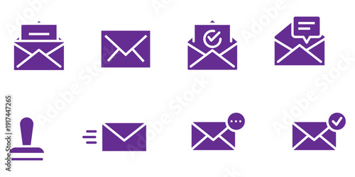 Envelope icon set. newsletter web buttons. close email letter outline vector symbol. flat thin e-mail pictogram on white background. send mail