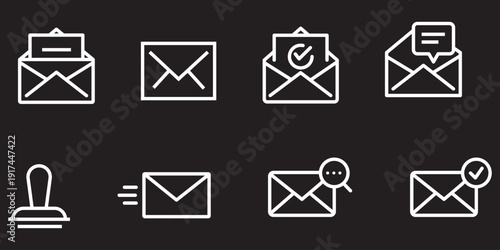 Envelope icon set. Email vector set. Isolated mail line icon set. Send mail to address inbox.