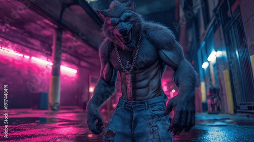 Powerful Wolf Character in Urban Setting