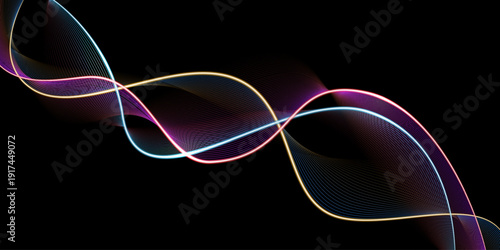 Abstract colorful and glowing background with dynamic line waveform.