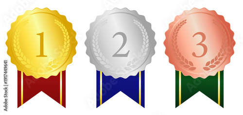 ランキング1位,2位,3位のメダル（月桂樹の葉あり）