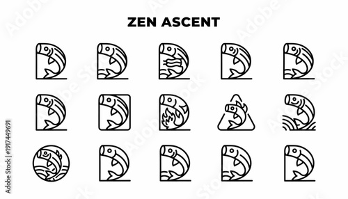 Abstract Fish Icons Set: Zen Ascent Collection