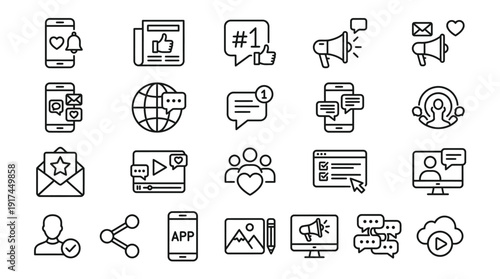 Digital Communication and Social Media Concepts with Icons for Engagement and Technology