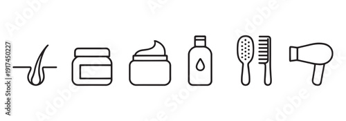 Hair Care and Styling Icons Professional Salon, Grooming, and Beauty Treatment Symbols.
