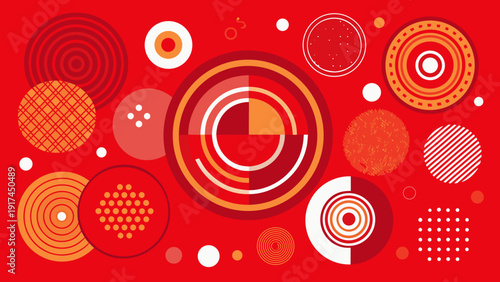 Vibrant red background with intricate circular patterns and designs Vector