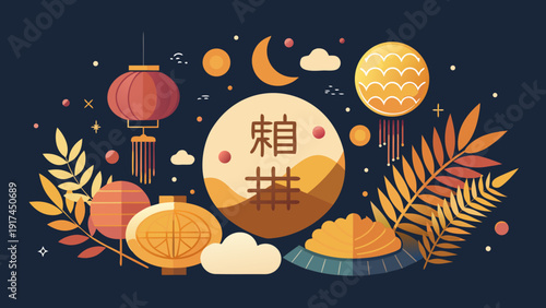 Vibrant autumn harvest celebration with pumpkins, gourds, and colorful decorations Vector