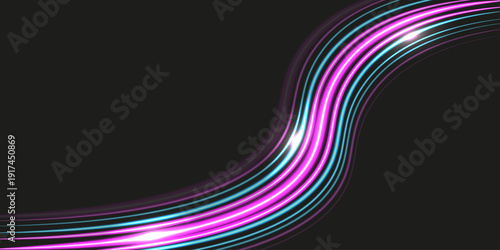 Trendy Wavy Spees Effect colored lines isolated black background. Swirl twirl Wavy neon light movement lines design. 