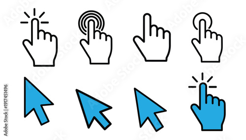 Computer mouse cursors and hand pointer icons