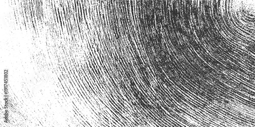 Black and white textured background with curved lines and speckles grunge abstract