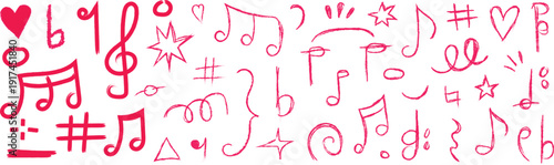 Abstract Doodle Pattern with Music Notes, Hearts, and Symbols for Creative Design