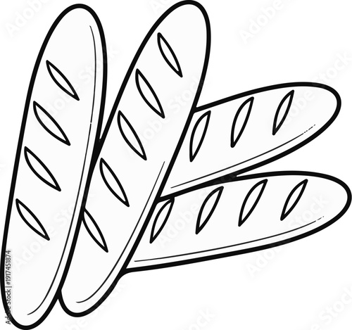 A simple line drawing of three French bread loaves