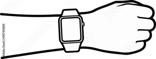 A simple line drawing shows a closed fist with a modern watch on the wrist