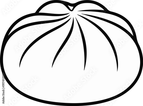 A simplified black and white line drawing of a steamed bun