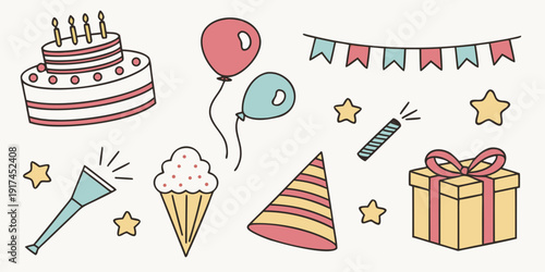 A delightful assortment of birthday party decorations and treats