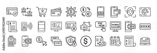 Collection of financial transaction and payment method icons