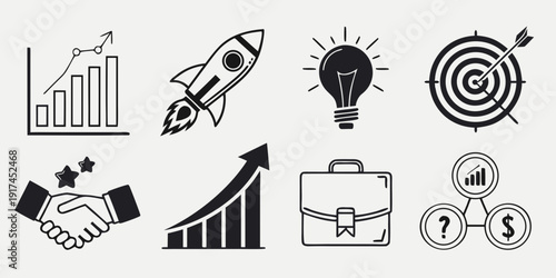 Illustrations of business concepts and financial growth symbols