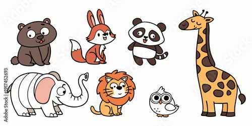 A delightful illustration of various cute and friendly animals