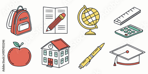 Educational icons representing school, learning, and academic achievements