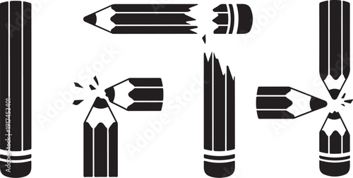 Broken Pencils Illustration with Black and White Colors Only