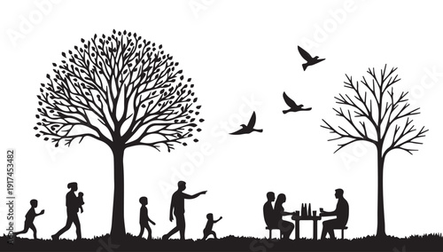 silhouettes of people working group of Happy people
