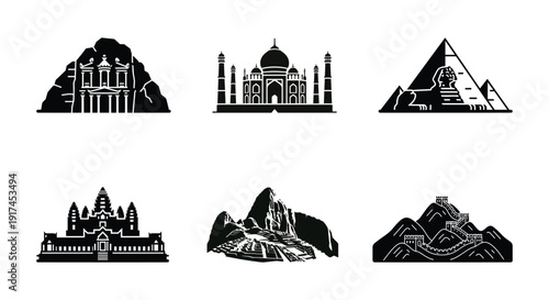 Collection of World Heritage Sites Silhouettes Vector Illustration