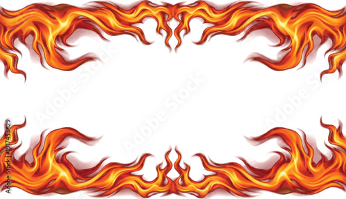 Hot Fire Flame Border Frame Isolated on White Background