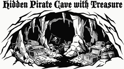 Wandcirkels Piraten Piratengrot met schatkisten in lijntekening  © Evan