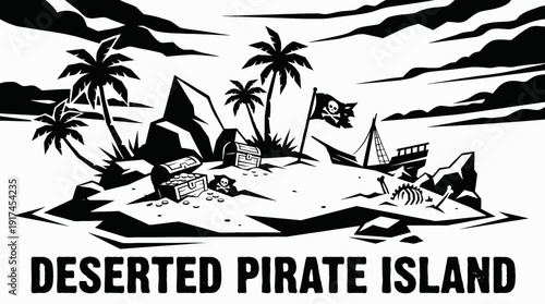 deserted pirate island with palm trees buried treasure and sandy landscape representing survival exploration and classic treasure hunt themes