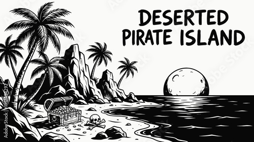 deserted pirate island with palm trees buried treasure and sandy landscape representing survival exploration and classic treasure hunt themes