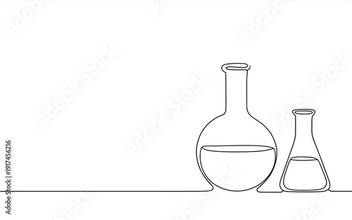 Laboratory Flasks One Line Art Science Chemistry
