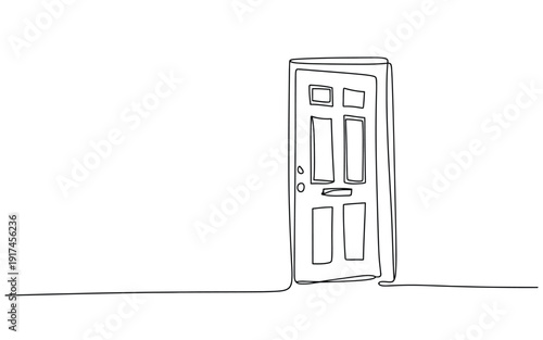 Closed door with frame in continuous one line art style