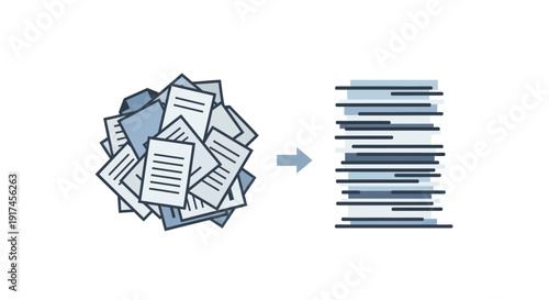 Organized paperwork pile transformation.