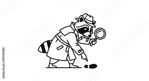 Raccoon detective with magnifying glass.