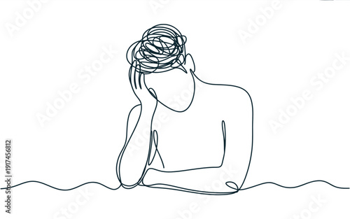 Continuous Line Drawing of Stressed Person with Tangled Hair