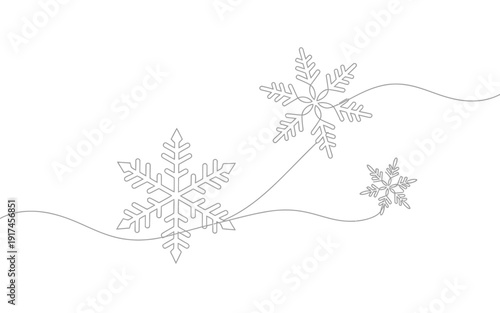 Continuous Line Drawing of Minimalist Winter Snowflakes