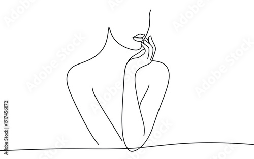 Minimalist Continuous Line Drawing of a Pensive Woman