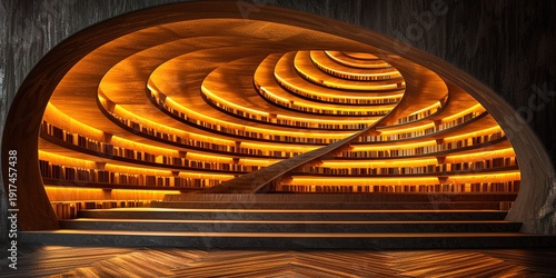 Wallpaper Mural Intricate Wooden Spiral Bookshelf with Warm Lighting Torontodigital.ca