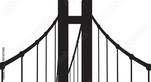 Silhouette of a suspension bridge against white background