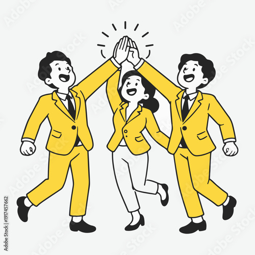 Three Business Professionals Celebrating Success Together.