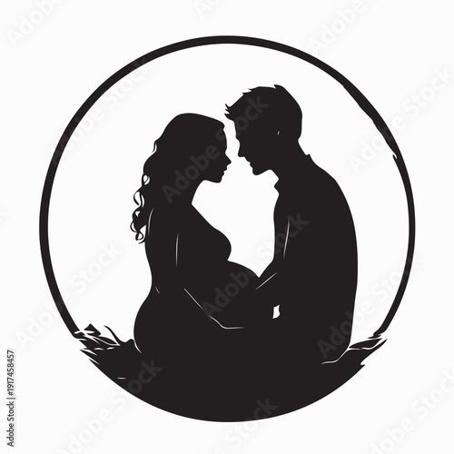 Silhouette Logo of Loving Husband and Pregnant Wife Couple Vector
