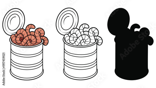Worms can of colorful vector illustration with open lid