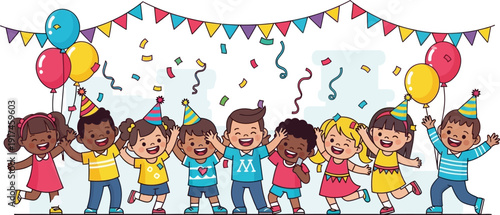 Children celebrating a birthday party.