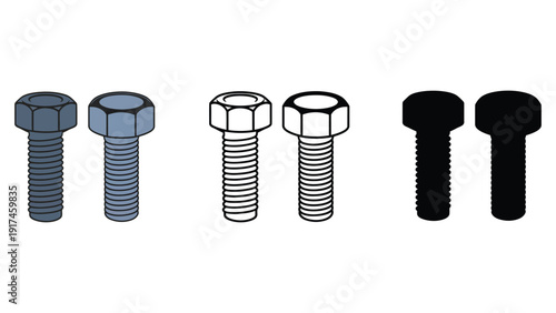 Three pairs of hex head bolts are shown in different styles.