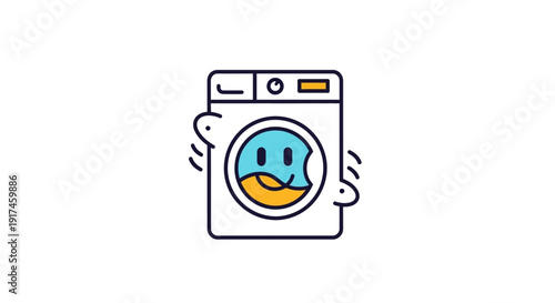 Washing Machine with Cartoon Face Illustration.