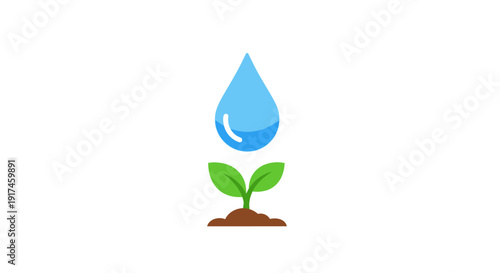 Water Droplet Nourishing Young Green Plant.