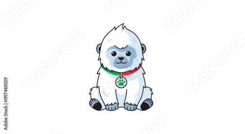 Yeti with Christmas collar sitting down.