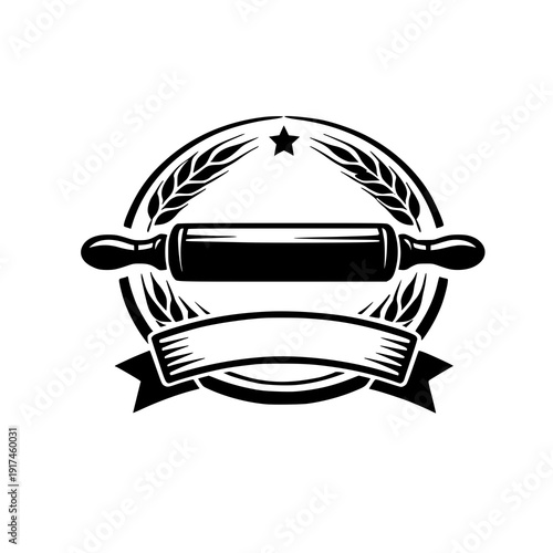 Bakery Badge Logo with Rolling Pin for Bread Shop Pastry Brand Minimal Vector