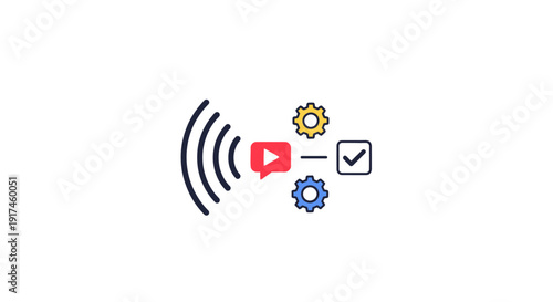 YouTube Icon with Settings and Checkmark.