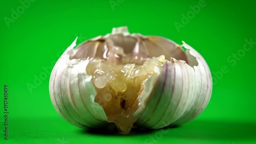 Wallpaper Mural A detailed shot of a hand pressing down on a whole garlic bulb, causing it to burst open and expose its raw cloves and juices. Torontodigital.ca