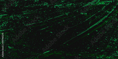 Grunge abstract texture with green scratches and splatters on black background. Vector Eps10